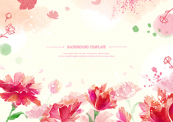 PSD 백그라운드 일러스트 수채화 프레임 사람없음 빨간색 카네이션 카피스페이스 국내일러스트 꽃 컬러 공백 파일형식