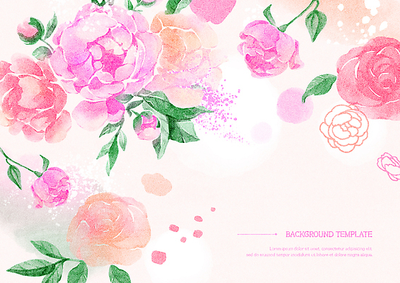 PSD 분홍색 백그라운드 일러스트 수채화 사람없음 작약 국내일러스트 꽃 컬러 파일형식