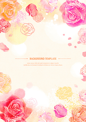 PSD 분홍색 백그라운드 일러스트 수채화 프레임 사람없음 장미 주황색 국내일러스트 꽃 컬러 파일형식