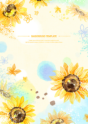 PSD 백그라운드 일러스트 해바라기 수채화 프레임 사람없음 노란색 국내일러스트 꽃 컬러 파일형식