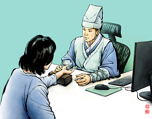 PSD 여자 남자 의자 일러스트 앉기 상반신 성인 두명 도장 모니터 한의학 환자 키보드 잡기 마우스 한복 동양화 책상 번짐 낙관 한의사 민트색 진맥 성인만 국내일러스트 한국전통 컬러 가구 의학 모션 미술 사람 컴퓨터 컴퓨터용품 진료 의사 전통의상 파일형식 효과