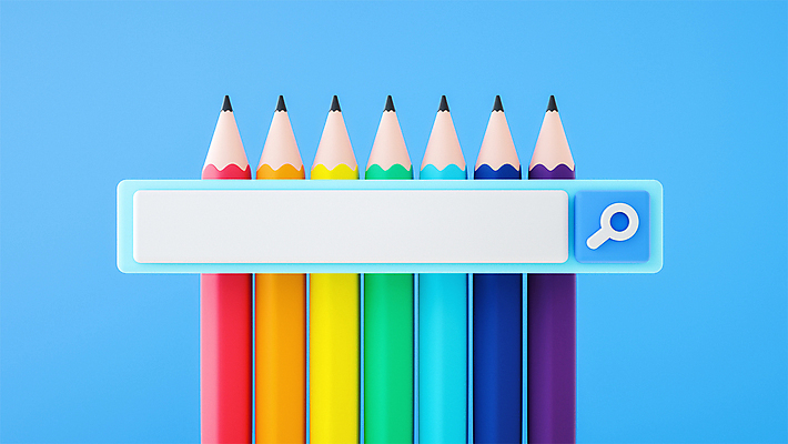 PSD 편집 편집이미지 프레임 사람없음 파란색 연필 3D 모형 디지털합성 무지개색 검색창 카피스페이스 편집소스 편집3D 컬러 학용품 컬러풀 필기구 공백 파일형식