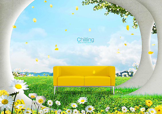 PSD 나무 구름 편집이미지 꽃잎 꽃 벽 백그라운드 자연 하늘 잔디 초원 사람없음 소파 봄풍경 기둥 이미지편집 자연요소 식물 건축 의자 풍경 봄 생태계 파일형식