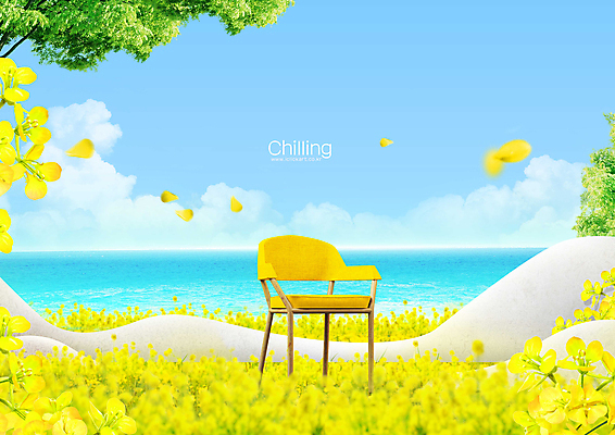 PSD 나무 구름 편집이미지 꽃잎 바다 백그라운드 꽃밭 의자 자연 하늘 사람없음 노란색 봄풍경 유채 이미지편집 자연요소 식물 꽃 컬러 가구 풍경 봄 생태계 파일형식