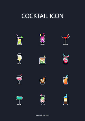 아이콘 딸기 종류 사람없음 장식 다양 칵테일 허브 칵테일잔 2D아이콘 AI파일 식물 다수 술잔 과일 주류 파일형식 벡터