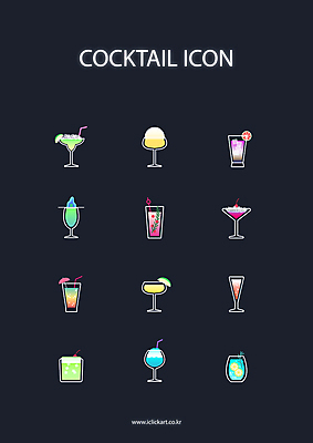 아이콘 종류 사람없음 장식 다양 칵테일 체리 자몽 칵테일잔 라임 2D아이콘 AI파일 다수 술잔 과일 주류 파일형식 벡터
