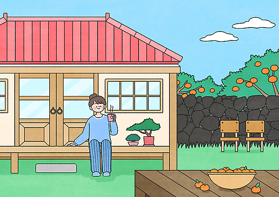 전신 PSD 여자 화분 커피 의자 일러스트 숙소 휴식 귤 한명 들기 앉기 성인 담장 제주도 바구니 머그컵 돌_바위 귤나무 민박집 성인여자한명만 국내일러스트 나무 1 음료 가구 컨셉 과일 모션 한국 사람 컵 여자한명만 성인여자만 파일형식