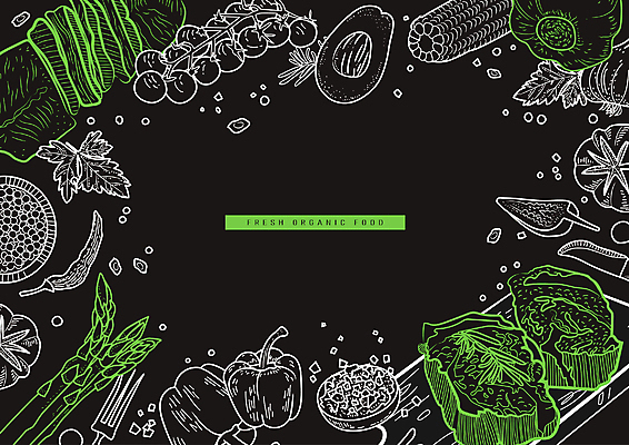 그릇 포크 라인일러스트 일러스트 방울토마토 고추 파프리카 도마 옥수수 사람없음 연두색 검은색 칼 허브 아스파라거스 소금 아보카도 통마늘 통후추 국내일러스트 AI파일 식물 식기 컬러 토마토 채소 과일 주방용품 곡류 마늘 초록색 후추 파일형식 벡터