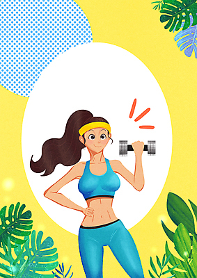 PSD 식물 여자 허리손 다이어트 일러스트 한명 들기 상반신 성인 운동복 운동 노란색 아령 머리띠 포니테일 복근 성인여자한명만 국내일러스트 1 헤어스타일 옷 컬러 포즈 장신구 모션 근육 건강 사람 여자한명만 성인여자만 파일형식