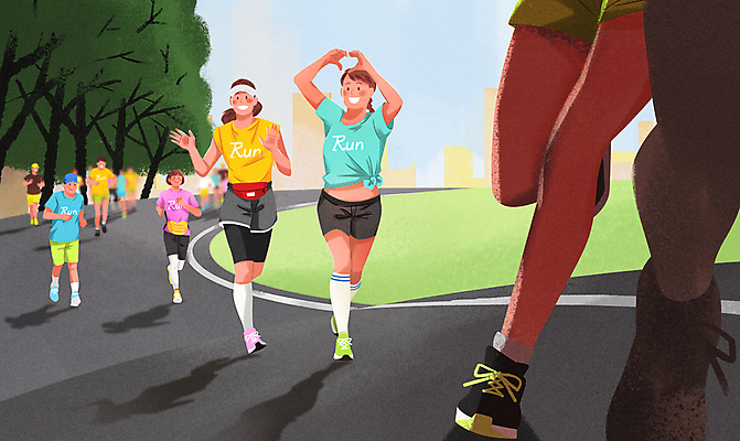 전신 PSD 여자 남자 도로 일러스트 여러명 성인 운동복 달리기 하반신 다리 군중 생활체육 마라톤 손하트 손흔들기 성인만 국내일러스트 옷 길 다수 교통시설 모션 사람 손짓 경기 신체부위 운동 육상스포츠 파일형식