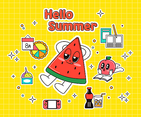 캐릭터 음료 엎드리기 스티커 일러스트 아이스크림 수박 타이포그라피 사람없음 컵 반짝임 세트 노란색 달력 일기 계획표 게임기 콜라 자두 그림일기 방학숙제 일정표 일러캐릭터 AI파일 문자 식기 컬러 과일 모션 디저트 계획 탄산음료 과제 파일형식 벡터