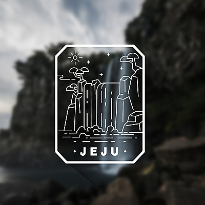 나무 라인일러스트 일러스트 사람없음 태양 제주도 라벨 폭포 소나무 천지연폭포 국내일러스트 AI파일 자연요소 식물 자연 프레임 한국 파일형식 벡터