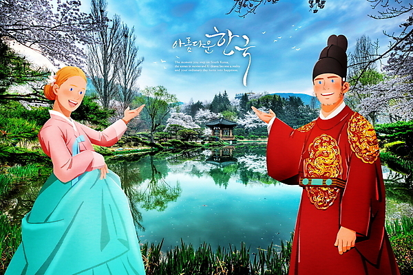 PSD 외국인 여자 남자 일러스트 미소 상반신 성인 두명 손들기 여행객 가리킴 경주 왕 거인 여왕 곤룡포 국내여행 보문정 성인만 국내일러스트 여행 모션 표정 사람 인종 손짓 경주_경상북도 한복 경상북도 파일형식