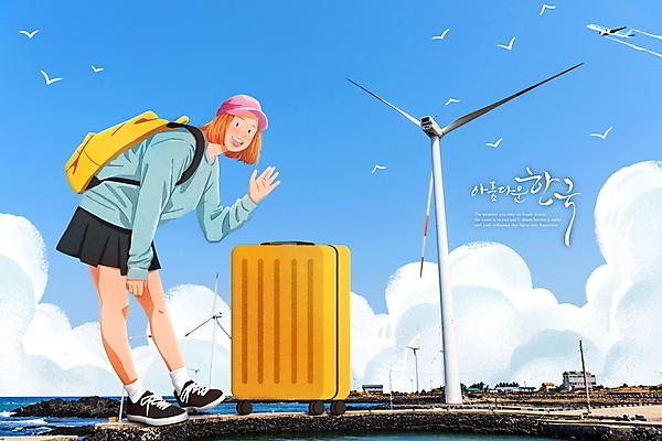 전신 PSD 외국인 구름 여자 일러스트 하늘 숙이기 한명 성인 여행객 캐리어 손인사 풍력기 거인 국내여행 성인여자한명만 국내일러스트 자연요소 1 여행 포즈 사람 인종 여행가방 인사 풍력에너지 여자한명만 성인여자만 파일형식