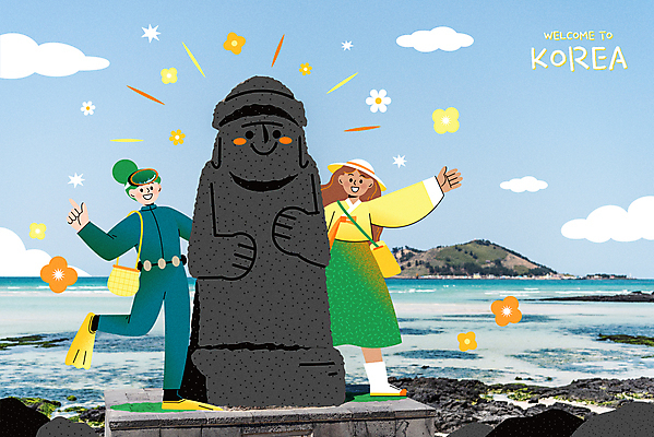 전신 외국인 구름 여자 꽃 바다 일러스트 하늘 서기 동양인 성인 두명 친구 제주도 손들기 여행객 봄풍경 봄 한복 돌하르방 오리발 잠수복 해녀 국내여행 해녀복장 성인여자만 국내일러스트 AI파일 자연요소 식물 직업 한국전통 옷 계절 여행 관계 모션 한국 사람 인종 풍경 전통의상 여자만 성인만 파일형식 벡터