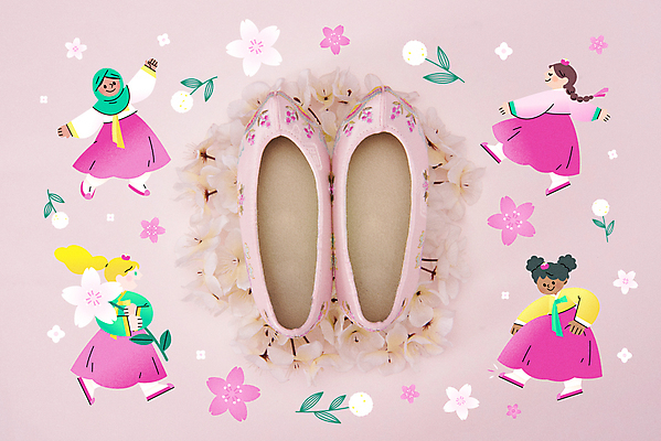 전신 백인 여자 꽃 어린이 분홍색 흑인 일러스트 들기 동양인 소녀 여러명 친구 봄 벚꽃 춤 한복 꽃신 중동인 히잡 소녀만 아기자기 국내일러스트 AI파일 서양인 외국인 식물 한국전통 계절 컬러 다수 신발 컨셉 관계 모션 문화예술 전통소품 사람 인종 전통의상 이슬람문화 여자만 어린이만 파일형식 벡터