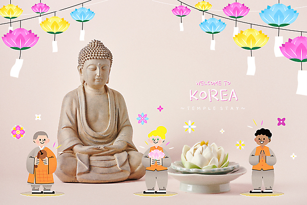 전신 백인 여자 남자 흑인 불교 일러스트 연꽃 서기 들기 동양인 성인 세명 한복 승려 불상 연등 목탁 승복 합장 국내여행 템플스테이 성인만 국내일러스트 AI파일 서양인 한국전통 꽃 종교 여행 모션 사람 인종 손짓 등불 체험 전통의상 성직자 불교용품 파일형식 벡터