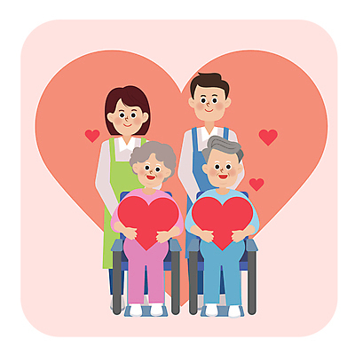 전신 여자 할아버지 노년 남자 할머니 분홍색 일러스트 서기 들기 앉기 여러명 성인 하트 휠체어 요양 요양원 노인요양 요양보호사 공손 돌봄 돌봄서비스 돌보미 국내일러스트 AI파일 모양 직업 컬러 다수 모션 사람 간호 서비스 파일형식 벡터