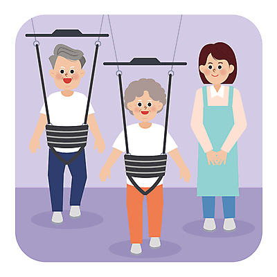 전신 여자 할아버지 노년 남자 할머니 일러스트 성인 치료 세명 운동 걷기 운동기구 요양 요양원 노인요양 요양보호사 공손 돌봄 보조기구 돌봄서비스 돌보미 국내일러스트 AI파일 직업 의학 모션 건강 사람 헬스 기구 간호 서비스 파일형식 벡터