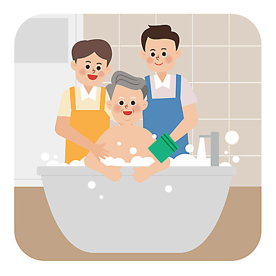 할아버지 노년 남자 일러스트 욕조 상반신 성인 세명 목욕 거품 화장실 요양 요양원 노인요양 요양보호사 돌봄 때밀이 때수건 남자만 씻겨주기 돌봄서비스 돌보미 국내일러스트 AI파일 직업 모션 사람 청결 간호 서비스 파일형식 벡터