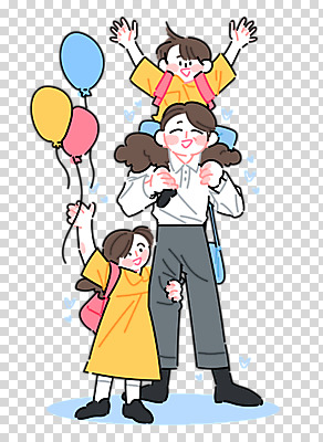 전신 편집이미지 여자 남자 어린이 엄마 누끼 소녀 소년 성인 세명 만세 육아 잡기 목말 풍선 PNG 가족 모션 사람 파일형식