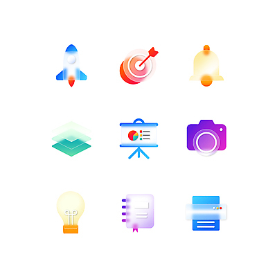 아이콘 전구 그래프 화살 사람없음 컬러풀 카메라 다이어리 로켓 알람 종 과녁판 인쇄 알림 프레젠테이션 원그래프 검색창 글래스모피즘 2D아이콘 AI파일 디자인 컬러 전자제품 사무용품 파일형식 벡터
