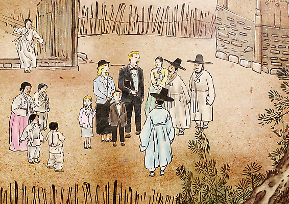 전신 PSD 서양인 여자 남자 기독교 어린이 일러스트 가족 붓터치 서기 소녀 소년 여러명 성인 만남 천주교 인사 한복 조선시대 동양화 다문화 과거 양반 선교사 선교 선교활동 선비 국내일러스트 갓모자 외국인 모자_잡화 한국전통 종교 다수 컨셉 관계 모션 전통소품 미술 사람 예절 기독교인 역사 전통의상 사회이슈 신분 파일형식