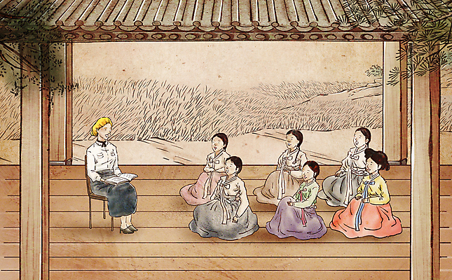 전신 PSD 서양인 여자 교육 기독교 일러스트 가족 붓터치 한옥 앉기 여러명 성인 책 학습 천주교 대청 한복 조선시대 동양화 과거 선교사 선교 선교활동 성인여자만 국내일러스트 외국인 한국전통 종교 다수 컨셉 고건축 관계 모션 미술 사람 기독교인 역사 전통의상 여자만 성인만 파일형식