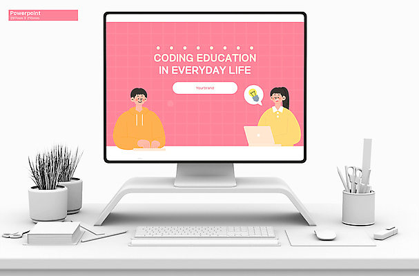 템플릿 여자 교육 남자 분홍색 말풍선 전구 앉기 상반신 성인 두명 노트북 PPT 프레젠테이션 문서템플릿 성인만 애니형PPT 코딩 9P 이미지템플릿 컬러 모션 사람 전자제품 컴퓨터교육 파일형식