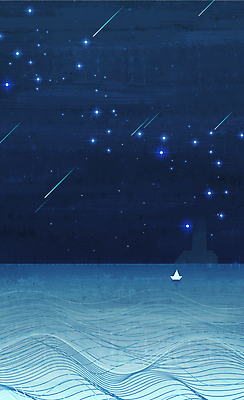 파도 바다 백그라운드 일러스트 밤하늘 풍경 사람없음 유성 남색 선박 국내일러스트 AI파일 컬러 수상교통 하늘 야간 파일형식 벡터