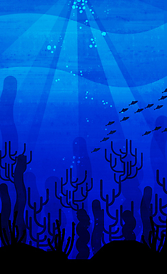 실루엣 바다 백그라운드 일러스트 어류 사람없음 파란색 심해 물방울 산호 산호초 물기포 국내일러스트 AI파일 컬러 촬영기법 바닷속 수중동물 수중식물 자포동물 파일형식 벡터