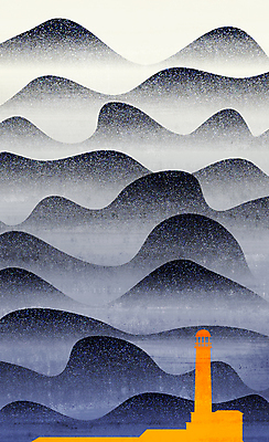 실루엣 파도 바다 백그라운드 곡선 일러스트 등대 사람없음 남색 동양화 국내일러스트 AI파일 선 컬러 촬영기법 미술 파일형식 벡터