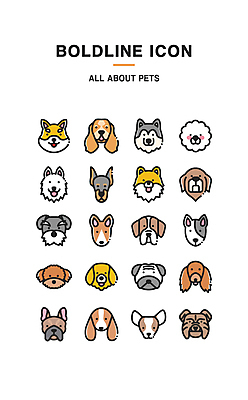 아이콘 여러마리 사람없음 다양 개 강아지 슈나우저 닥스훈트 시베리안허스키 푸들 비글 불독 치와와 사모예드 진돗개 웰시코기 퍼그 시바견 비숑프리제 2D아이콘 AI파일 다수 포유류 반려동물 파일형식 벡터