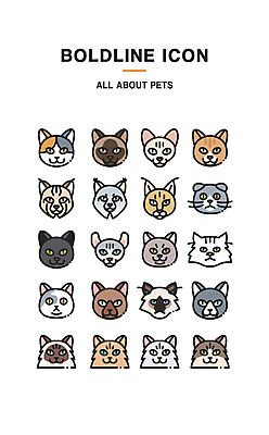 아이콘 여러마리 사람없음 고양이 다양 터키시앙고라 스핑크스 러시안블루 묘종 스코티시폴드 페르시안 먼치킨 아비시니안 뱅갈 2D아이콘 AI파일 다수 포유류 이집트 반려동물 파일형식 벡터