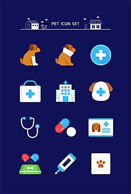 아이콘 청진기 세마리 사람없음 치료 알약 개 구급상자 상처 온도계 붕대 십자 동물병원 개밥그릇 십자표시 진료기록부 처방전 넥카라 2D아이콘 반려용품 AI파일 그릇 포유류 의학 의료기기 표시 병원 3 약 진료 의료용품 오브젝트 애견용품 파일형식 벡터