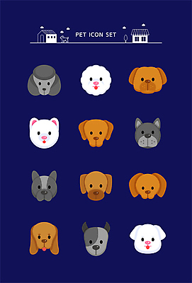 아이콘 여러마리 종류 사람없음 다양 말티즈 개 푸들 불독 포메라니안 비숑프리제 2D아이콘 AI파일 다수 포유류 파일형식 벡터