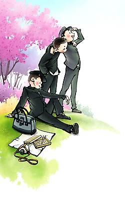 전신 PSD 나무 응시 남자 교복 남학생 일러스트 중학생 청소년 고등학생 어깨동무 붓터치 책가방 앉기 풍경 잔디 세명 친구 소풍 숲 언덕 복고 도시락 봄소풍 십대남자만 국내일러스트 식물 학생 시선 옷 음식 포즈 가방 관계 모션 사람 야외활동 봄 남자만 십대만 파일형식