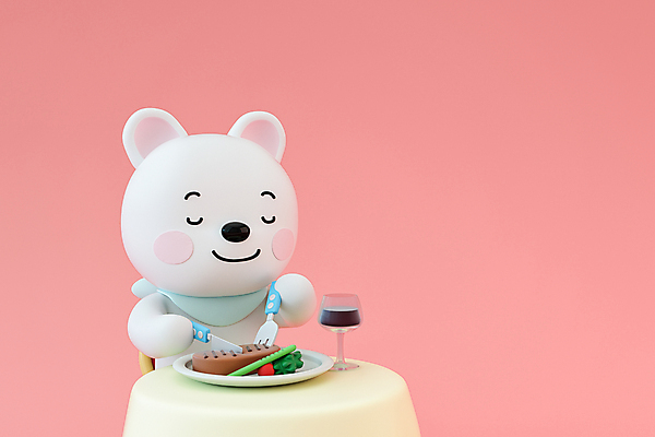 PSD 편집 편집이미지 캐릭터 분홍색 포크 식탁 스테이크 들기 앉기 사람없음 3D소스 3D 레스토랑 와인 식사 나이프 개 강아지 디지털합성 펫푸드 편집3D 식기 컬러 포유류 모션 탁자 주류 서양음식 반려동물 식당 칼 애견용품 파일형식