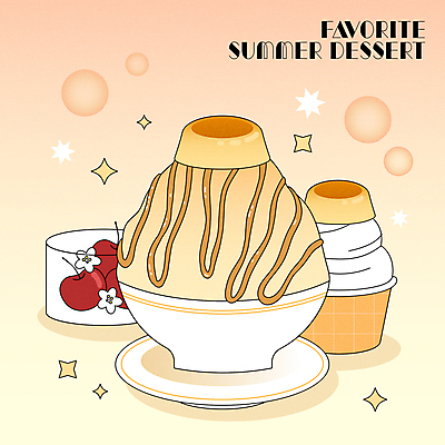 일러스트 아이스크림 디저트 여름음식 타이포그라피 사람없음 여름 반짝임 노란색 카페 체리 빙수 그라데이션 푸딩 국내일러스트 AI파일 문자 계절 음식 컬러 과일 모션 상점 파일형식 벡터 여름_계절