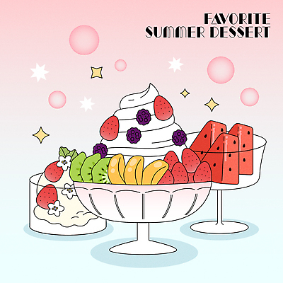 분홍색 일러스트 딸기 아이스크림 디저트 여름음식 수박 타이포그라피 사람없음 여름 반짝임 카페 빙수 그라데이션 과일빙수 국내일러스트 AI파일 문자 계절 음식 컬러 과일 모션 상점 파일형식 벡터 여름_계절