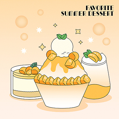 일러스트 디저트 여름음식 타이포그라피 사람없음 여름 반짝임 주황색 카페 빙수 망고 그라데이션 라떼 무스케이크 망고빙수 국내일러스트 AI파일 문자 계절 커피 음식 컬러 모션 케이크 상점 열대과일 파일형식 벡터 여름_계절