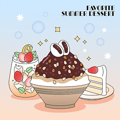 분홍색 하늘색 일러스트 딸기 디저트 여름음식 타이포그라피 사람없음 여름 반짝임 케이크 카페 빙수 그라데이션 팥빙수 찹쌀떡 에이드 국내일러스트 AI파일 문자 계절 음료 음식 컬러 과일 모션 떡 파란색 상점 파일형식 벡터 여름_계절