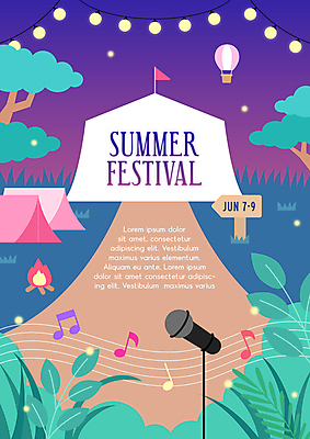 나무 포스터 음악 음표 일러스트 텐트 타이포그라피 사람없음 여름 보라색 열기구 표지판 야간 모닥불 마이크 청록색 그라데이션 조명장식 여름축제 국내일러스트 AI파일 자연요소 식물 문자 기호 계절 컬러 음향기기 항공교통 불 문화예술 조명 알림판 캠핑도구 장식 축제 파일형식 벡터 여름_계절