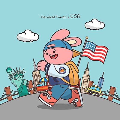 구름 여행 하늘색 운동화 일러스트 배낭 하늘 빌딩 사람없음 걷기 미국 점퍼 당근 토끼 세계여행 성조기 토끼캐릭터 택시 자유의여신상 가판대 가교 국내일러스트 AI파일 자연요소 건축물 동물캐릭터 신발 북아메리카 가방 포유류 모션 승용차 자동차 뿌리채소 건물 파란색 반려동물 세계 외투 세계문화유산 국기 파일형식 벡터