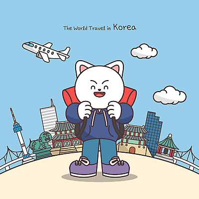 구름 일러스트 배낭 하늘 비행기 한국 빌딩 사람없음 파란색 탑 종 세계여행 숭례문 경복궁 고양이캐릭터 후드티셔츠 남산타워 국내여행 해태 가교 반려묘 국내일러스트 AI파일 자연요소 건축물 아시아 컬러 동물캐릭터 여행 티셔츠 가방 항공교통 대중교통 건물 반려동물 세계 고양이 궁전 남산 랜드마크 파일형식 벡터
