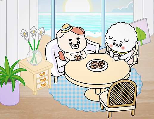 화분 반려견 커피 의자 일러스트 탁자 들기 앉기 해변 사람없음 소파 쿠키 카페 매트 강아지 찻잔 서랍장 개캐릭터 애견카페 세계강아지의날 국내일러스트 AI파일 기념일 음료 바다 동물캐릭터 가구 모션 디저트 잔 반려동물 상점 개 파일형식 벡터