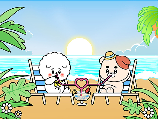 꽃 반려견 일러스트 빨대 앉기 해변 사람없음 야자수 태양 기댐 마시기 하트 칵테일 강아지 선베드 칵테일잔 개캐릭터 세계강아지의날 국내일러스트 AI파일 자연요소 모양 나무 식물 기념일 바다 동물캐릭터 술잔 의자 모션 주류 반려동물 개 파일형식 벡터
