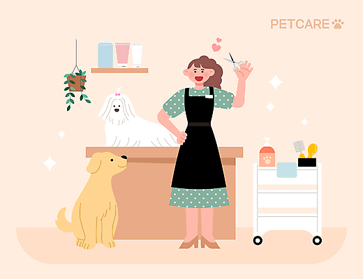 전신 여자 반려견 일러스트 가위 한명 들기 성인 카트 강아지 전문직 미용사 애견미용 애견미용사 펫케어 성인여자한명만 세계강아지의날 국내일러스트 AI파일 직업 1 기념일 모션 문구용품 관리 사람 반려동물 뷰티 개 여자한명만 성인여자만 파일형식 벡터