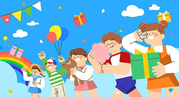 구름 여자 남자 어린이 무지개 일러스트 안기 아이스크림 선물 들기 소녀 소년 여러명 상반신 파란색 선물상자 손들기 곰인형 즐거움 브이 꽃가루 가정의달 풍선 가랜드 솜사탕 어린이만 국내일러스트 AI파일 자연요소 감정 인형 컬러 다수 모션 디저트 사람 손짓 상자 5월 가루 파티용품 파일형식 벡터