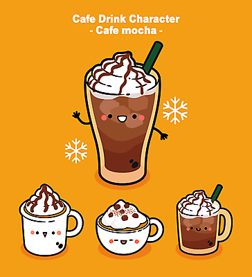 일러스트 잔 눈꽃 빨대 사람없음 갈색 손들기 주황색 카페 머그컵 눈꽃무늬 모카 카페모카 월간캐릭터 일러캐릭터 AI파일 캐릭터 식기 커피 컬러 무늬 모션 눈_날씨 컵 상점 파일형식 벡터